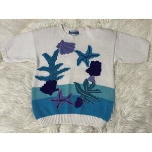 Melbourne Elements vintage Seashell Starfish novelty short sleeve Sweater Medium